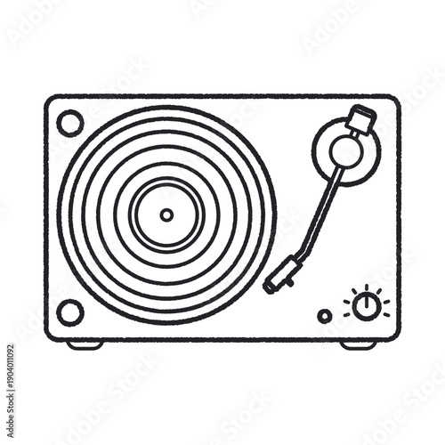 真上から見たアナログターンテーブルのミニマルな線画アイコンイラスト素材