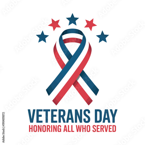 A patriotic Veterans Day graphic honoring all who served in the US military with a ribbon and stars