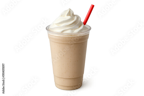 Vanilla milkshake with whipped cream and red straw