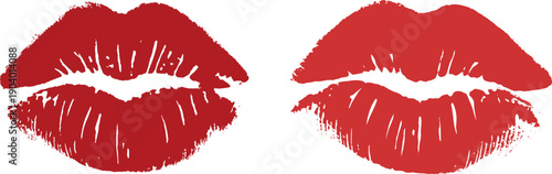 Red lipstick kiss marks impression in dark red color on white background