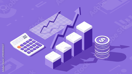 Financial Growth and Investment Concept with Calculator and Coins.