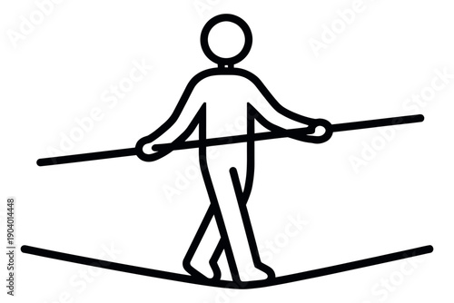Line art illustration of a person depicting balancing on a tightrope for business concepts