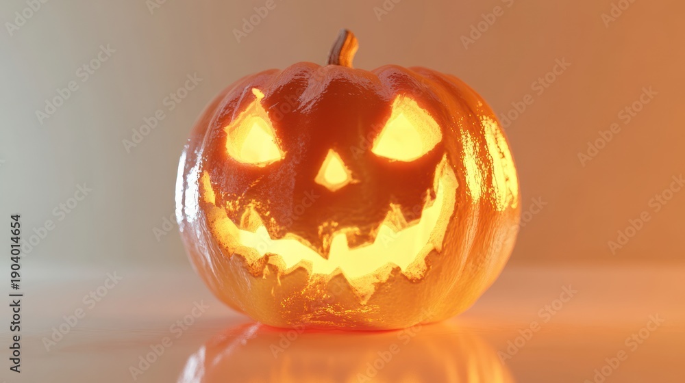 Fototapeta premium Glowing Jack o Lantern on Table.