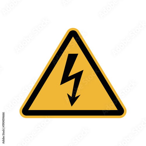 A yellow warning sign with a black lightning bolt on a white background indicating electrical hazard