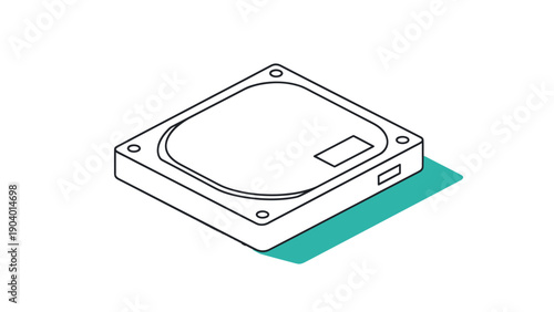 Hand-drawn illustration of a computer hard drive in isometric view.