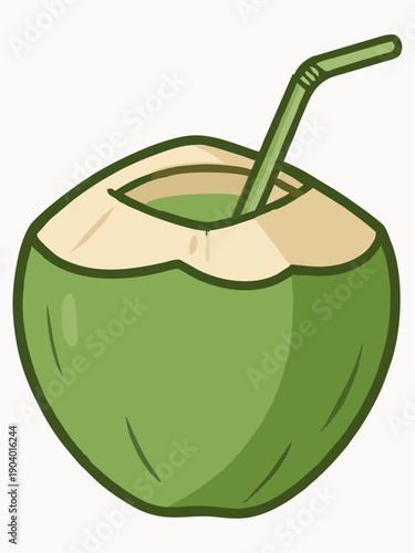 Illustration of fresh green coconut drink with straw