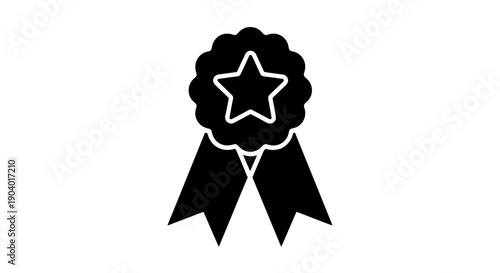 Black Star Ribbon Award Icon Illustration.
