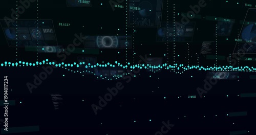 On update, teal band shifting, rippling, forming V-dip, panels sliding back, visualizing dataset