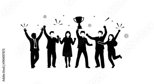 Business Team Celebrating Success with Trophy.