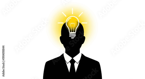 Businessman Silhouette with Light Bulb Head.