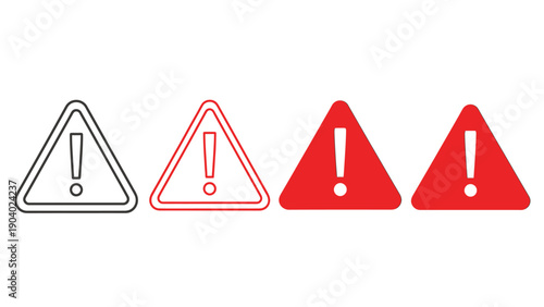 Collection of caution triangle warning signs in grayscale and red colors.