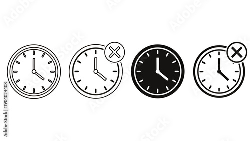 Sequence of Analog Clocks Displaying Various Times and Styles.