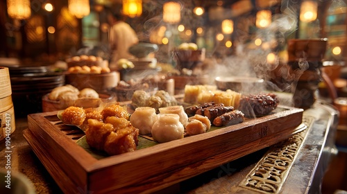 Wallpaper Mural A Delicious Assortment of Steaming Dim Sum Dishes on a Wooden Tray in a Restaurant. Torontodigital.ca