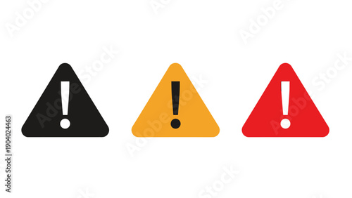 Three warning triangles with exclamation marks in different colors convey caution and alert visuals.