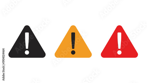 Three Warning Triangle Icons in Black, Yellow, and Red for Caution and Safety Graphics.