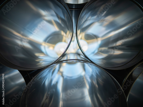Stainless steel pipes interior view close-up