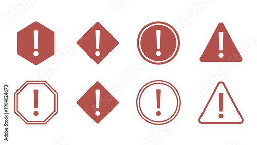 Set of warning exclamation icons and alert symbols for graphic design.