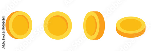 Rotating gold coins, golden money set. Vector illustration