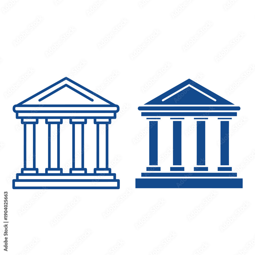 Fototapeta premium Two neoclassical building facades with columns depicted in a flat style