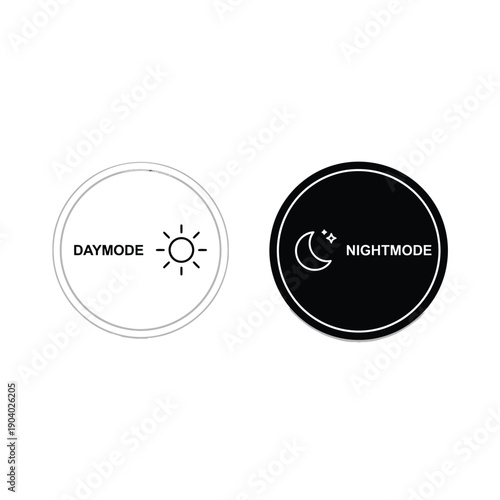 Day and night mode icons depicting sun and moon with circular backgrounds