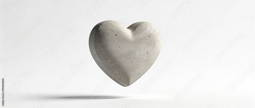 Obraz premium Minimalist concrete heart sculpture floating against a clean white background