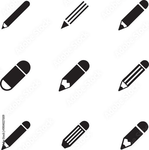 pencil illustration icons outline sketch drawing symbol set
