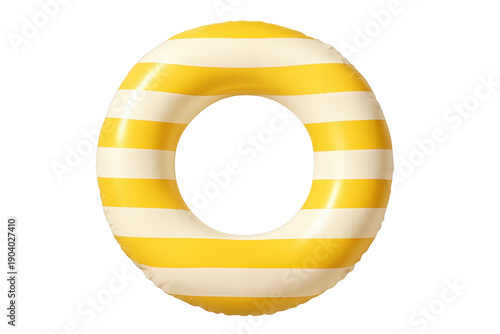 Yellow striped inflatable swim ring floating on transparent background