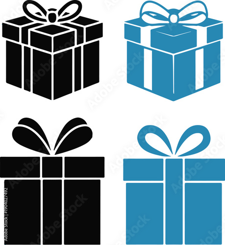 gift present icons grid ribbon bow flat vector set
