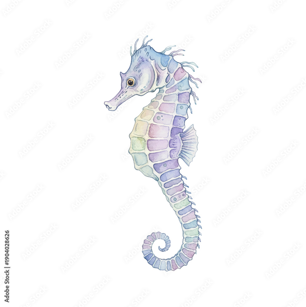 Obraz premium Delicate watercolor seahorse illustration in soft pastel colors marine animal painting artwork