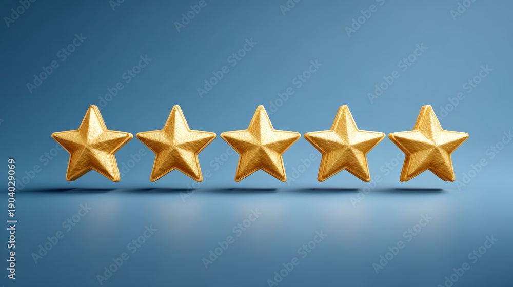 Fototapeta premium Five golden stars representing top performance on a blue background show high customer satisfaction and excellent service quality