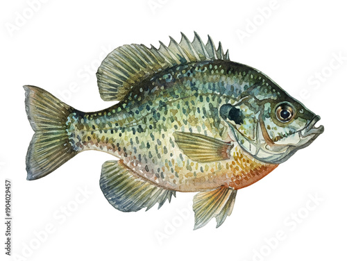 Vibrant Watercolor Illustration of a Freshwater Sunfish Detailed Aquatic Animal Swimming Naturally