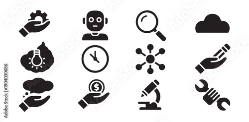 Innovation and research icon collection featuring artificial intelligence automation and management