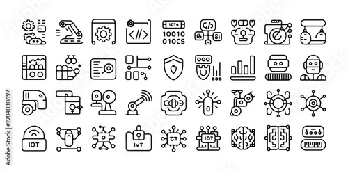 Industrial internet of things smart factory automation and artificial intelligence vector icons