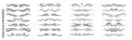 Collection of Elegant Black Ornate Decorative Flourishes and Borders for Graphic Design Projects