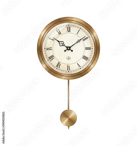 Elegant Vintage Round Wall Clock with Pendulum and Roman Numerals Classic Timepiece Design