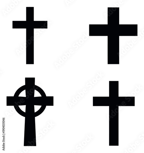 Minimalist cross icon set featuring different Christian and Celtic symbols for religious design