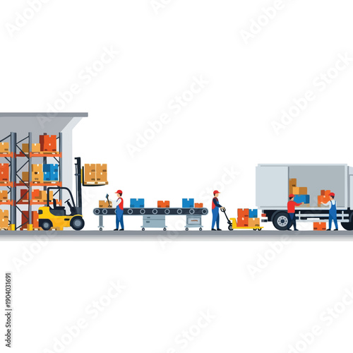 Warehouse Workers Loading Truck with Cardboard Boxes