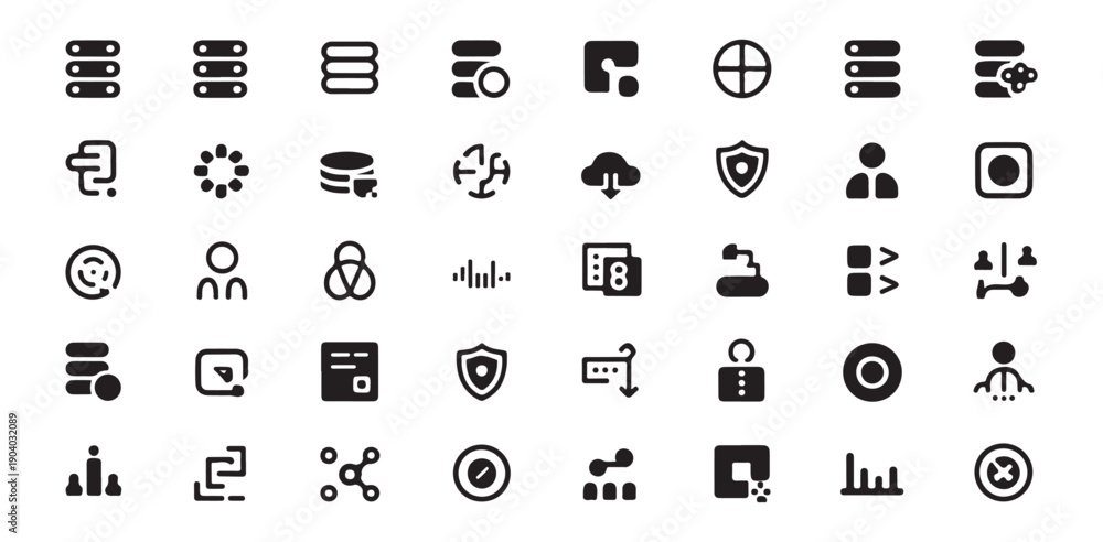 Fototapeta premium Data server database icons vector set big data protection cloud computing technology digital security