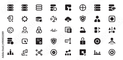 Data server database icons vector set big data protection cloud computing technology digital security