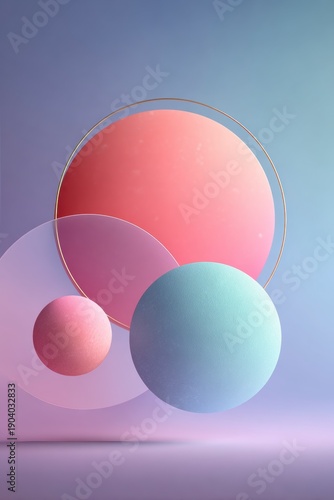 Abstract Composition of Soft Colored Spheres and Circular Shapes on a Gradient Background