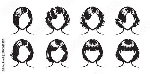 Bob haircut silhouette set female hairstyle icons for hairdressing salon and beauty shop branding
