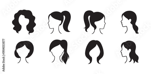 Women profile silhouettes set female hairstyle collection for fashion branding and hair salon art