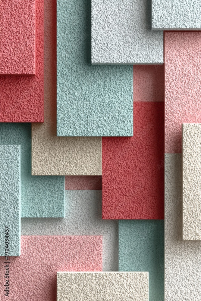 Fototapeta premium Colorful Textured Tiles Arranged in Overlapping Pattern with Earthy Tones and Warm Lighting
