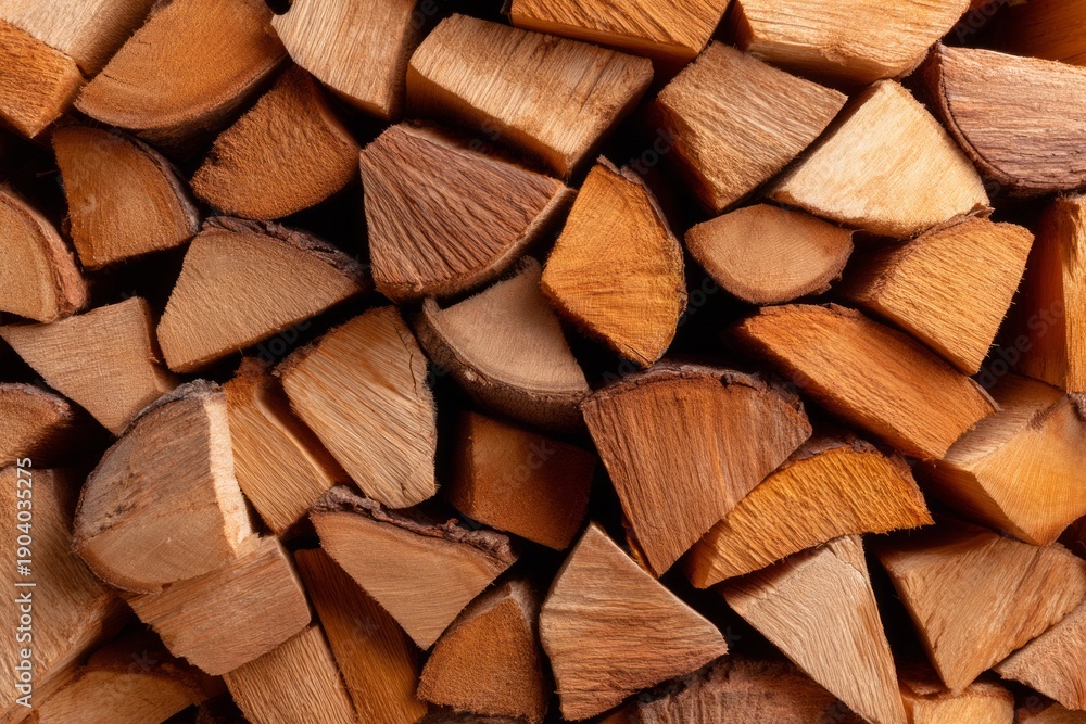 Fototapeta premium Neatly Stacked Dry Firewood Ready for Winter Preparation and Cozy Nights by the Fireplace