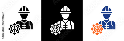 Industrial Engineer Icon Set Glyph Vector Illustration