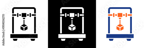 3D Printing Icon Of Mixed Black And White Style