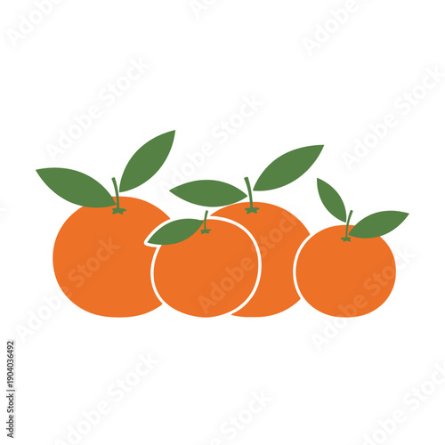 A vibrant illustration of four fresh, ripe oranges with green leaves, symbolizing healthy eating and the refreshing appeal of citrus fruit