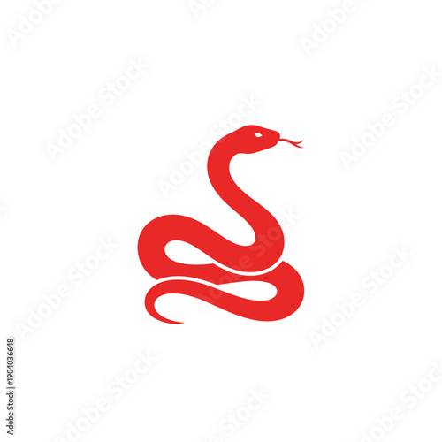 A striking red snake illustration, coiled and ready, symbolizing power, mystery, and transformation in a minimalist design