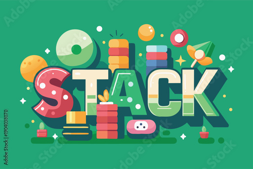 Vibrant colorful stack of objects in playful illustration