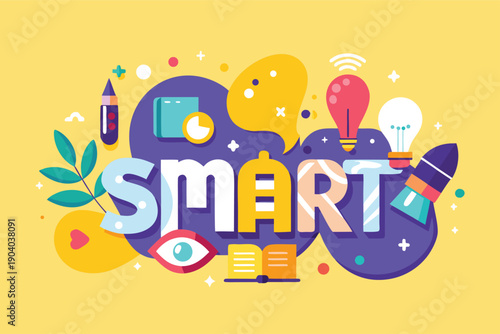 Vibrant illustration of smart concept with colorful icons and symbols